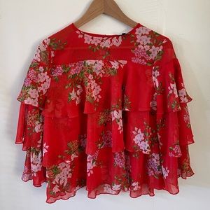 Who What Wear Red Floral Blouse - XS